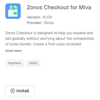 Zonos Checkout module listing in Miva admin